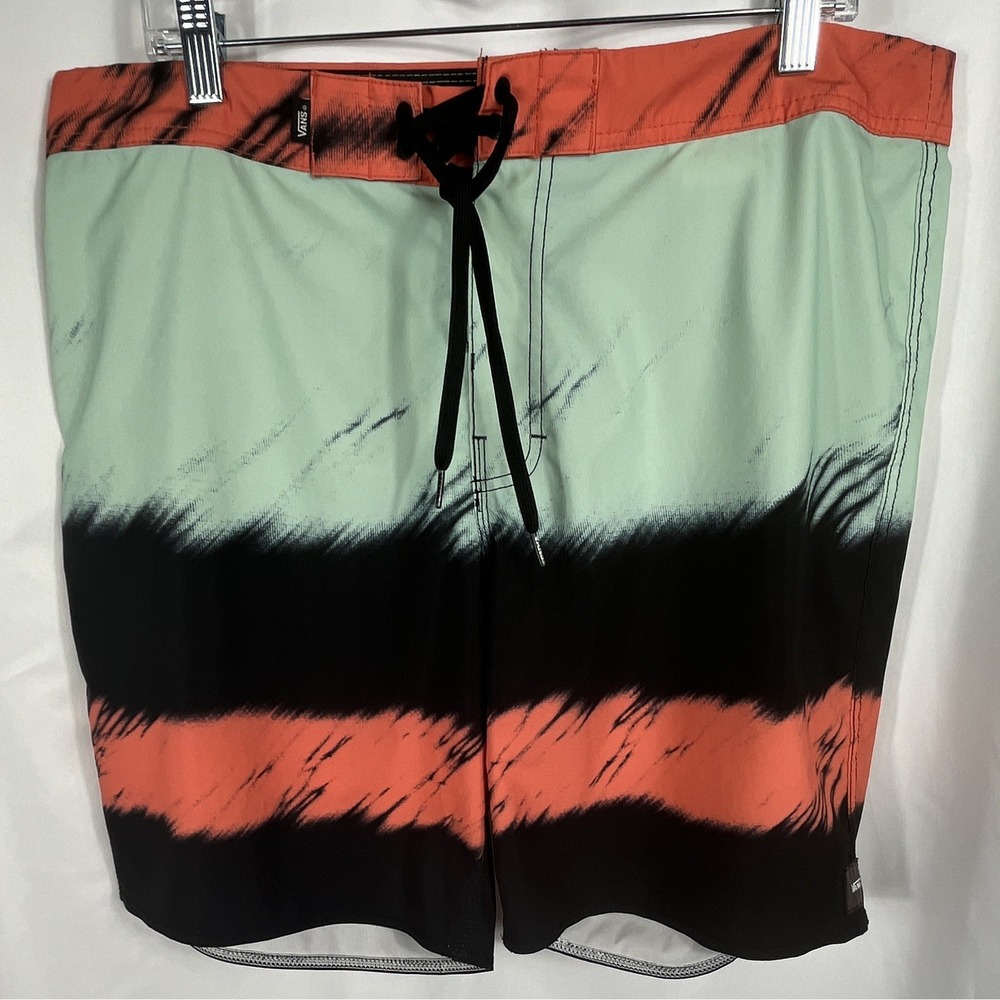 VANS Men's Board Shorts Drawstring Swim Trunks Orange/Green/Black Size 36 Waist